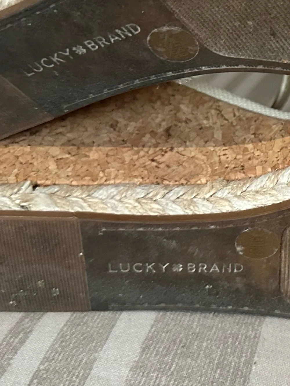 Lucky Brand Cream Canvas Cork Wedge Sandals